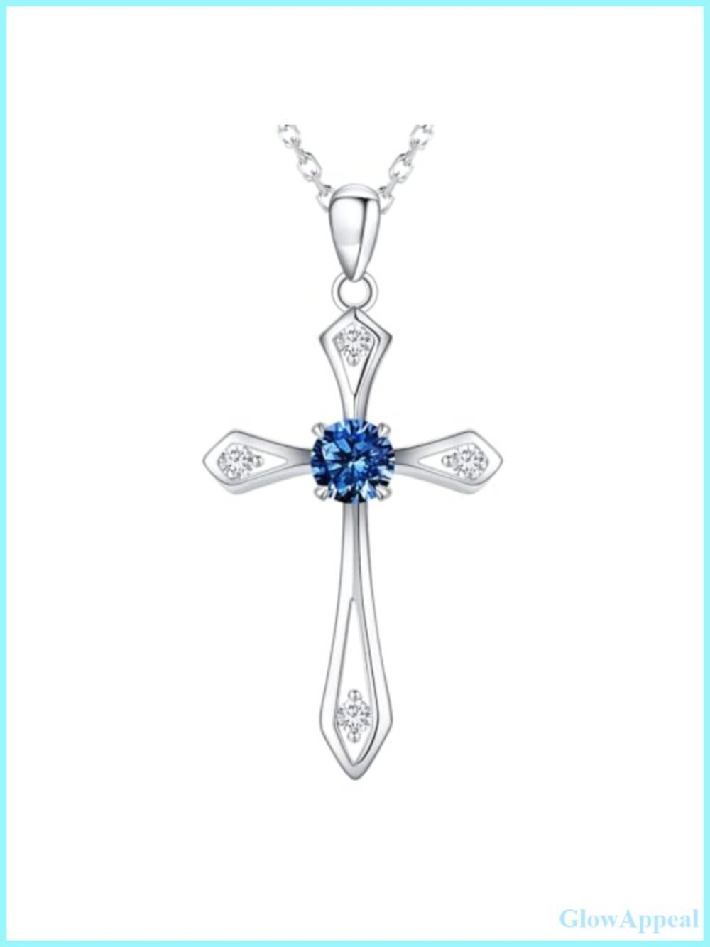 925 Sterling Silver Cross Necklace September Birthstone Pendant Women